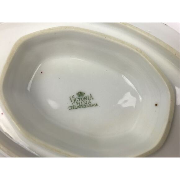 Victoria China Czechoslovakia Gravy Boat With Attached Underplate Pink Roses - Picture 9 of 12